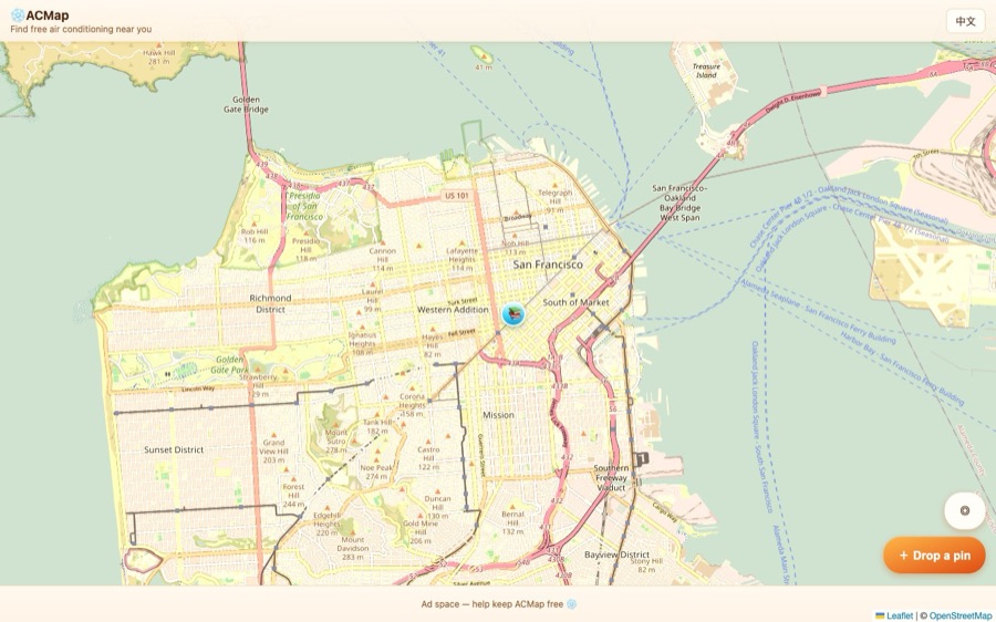 ACMap — a map of free cooling spaces in San Francisco