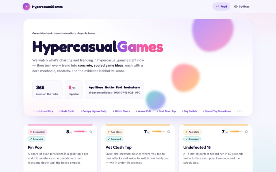 HypercasualGames — AI-ranked hypercasual game ideas
